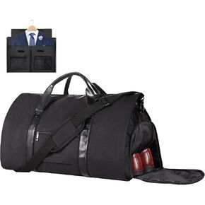 Syeeiex Garment Duffle Bags for Travel, Carry On Garment Bag, Convertible Garment Bags for Travel with Shoe Pouch & Multiple Pockets, 2 in 1 Hanging Suitcase Suit Travel Bags for Men(Black)