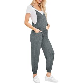 Women's Maternity Jumpsuits Loose Adjustable Spaghetti Strap Jogger Overalls Outfits Pregnancy Romper with Pockets
