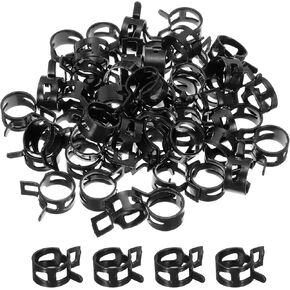 MECCANIXITY 50 Pcs Fuel Line Clamps Spring Band Hose Clamps, 15mm Silicone Air Tube Vacuum Hose Water Pipe Low Pressure Clamps Assortment Kit, Black