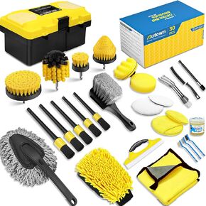30PCS Car Detailing Kits, Detailing Brush Set with Drill Brush Attachments and Portable Tool Box, Car Cleaning Kits for Interior, Exterior, Wheels, Windows
