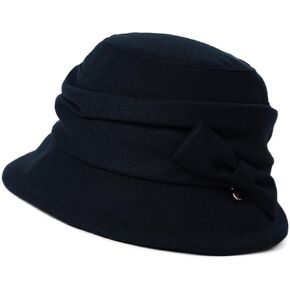 Womens 1920s Vintage Satin Lined Fedora Bowler Cloche Bucket Church Derby Party Hat Fall Winter Ladies Black