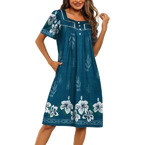 Ekouaer Women's House Dress with Pockets Moomoo Dresses Short Sleeve Mumu Nightgown Lounge Dress Button Down Sleepwear