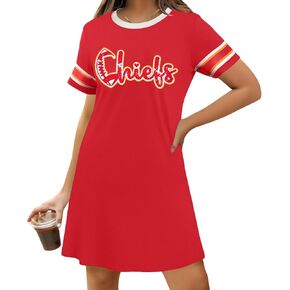Football Shirts for Women Game Day Crew Neck T Shirt Dress - Loose Short Sleeve Sleepwear Casual Nightgown Shift Dress