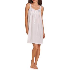 Eileen West Queen Anne's Lace Cotton Lawn Nightgown, Lace-Trimmed Spaghetti Straps, Akoya Shell Buttons, 36" Length