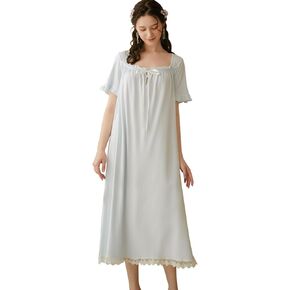 Shymay Women's Victorian Cotton Nightgowns Vintage Sleepshirts Lace Ruffle Princess Nightdress