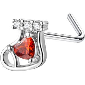 RINHOO 20G Christmas Nose Rings Christmas Elements L-Shaped Nose Piercing Jewelry 316L Stainless Steel Snowmen Nose Ring Stud Nostril Piercing Jewelry for Women and Men