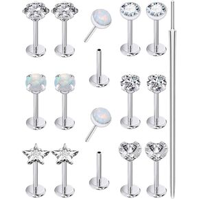 Oufksiyy 20G/18G/16G Threadless Nose Studs Rings Straight Piercing Taper Flat Back Surgical Steel Lip Rings for Nostril, Tragus, Helix, and Labret Piercings, with Studs Earrings Included