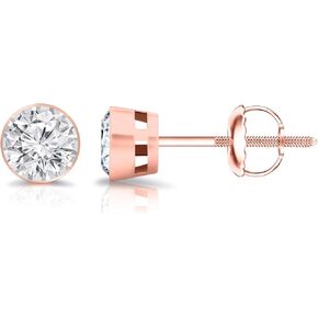 0.15 to 0.25 Carat Lab Grown Diamond Round Stud Earrings in 14k Gold (G-H, SI2-I1, cttw) Bezel Set Screw Back by Diamond Wish