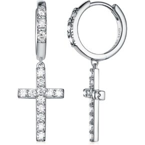 D Color VVS1 Clarity Moissanite Sparkle Cross Earrings Unisex, Really Authentic Solid 925 Sterling Silver Rhodium Finish, Anniversary Valentines Christmas Jewelry