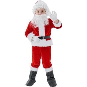 UDYR Children’s Santa Claus Costume Suit for Kids Boys Deluxe Flannel Santa Outfit 9PCS