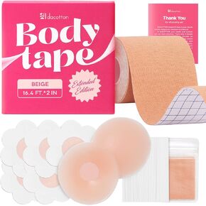 Boob Tape - Beige Breast Tape with 36 Fashion Tapes, 10 Nipple Covers, Body Tape for Breast Lift & Push Up A-G Cup