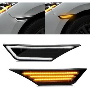 HERCOO Side Marker Turn Signal Lights LED Daytime Running Light, Switchback White & Amber Fender Sidemarker Smoke Lens Lamp Assembly Compatible with Honda Civic 10 Gen 2016-2021, Pack of 2