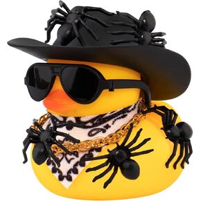wonuu Car Dashboard Spider Cowboy Rubber Ducks for Halloween, Decorations Duck for Office Desk Ornament Accessories with Hat Glasses Chain Scarf, for Halloween Party Gifts (Pink)