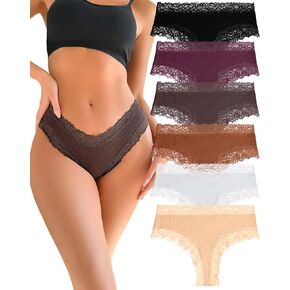 Sth Big Womens Cotton Underwear Sexy Lace Brazilian Panties Soft Breathable Cotton Cheeky Underwear for Ladies 6 Pack