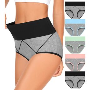 MISSWHO Womens High Waisted Cotton Underwear Full Coverage Soft Double-Layer Waistedband Panties (Regular & Plus Size)