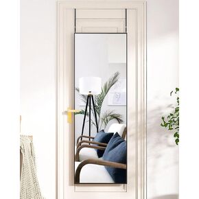 Door Mirror, Full Length Mirror Over The Door, 14'' x 48'' Hanging Mirror, Rectangular Wall Mirror, Wall-Mounted/Hanging/Leaning, Home Decor, Black