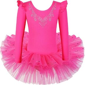 فستان باليه من باوهولو للفتيات بتنورة كاملة للرقص توتو للحفلات B185_DiamondHotPink_L in Kuwait