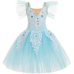 AFAVOM Halloween Ballerina Swan Lake Costume for Girls Sequin Embroidery Camisole Ballet Dance Leotard Dress for Performance