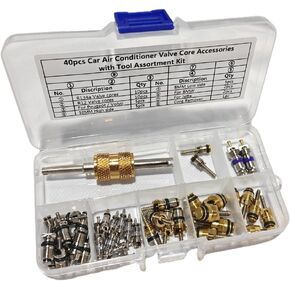 102PCS A/C R12 R134a Car Air Conditioner Valve Core Seal Kit, Refrigeration Tire Valve Stem Cores Repair Kit Double Head Dual Dismantling Installer Tool