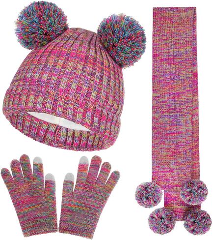 3Pcs Kids Hat Gloves Scarf Set for Girls Boys Toddlers Age 1-6 Winter Warm Beanie Hats Gloves Knit Set with Fleece Lined in Saudi Arabia