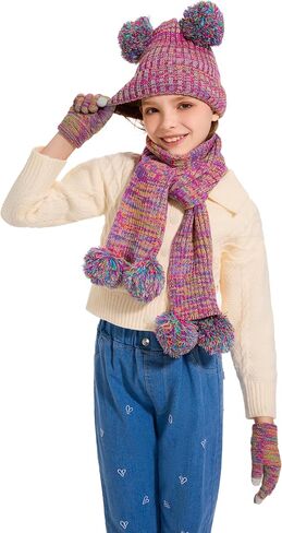 3Pcs Kids Hat Gloves Scarf Set for Girls Boys Toddlers Age 1-6 Winter Warm Beanie Hats Gloves Knit Set with Fleece Lined in Saudi Arabia