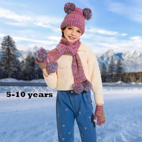 3Pcs Kids Hat Gloves Scarf Set for Girls Boys Toddlers Age 1-6 Winter Warm Beanie Hats Gloves Knit Set with Fleece Lined in Saudi Arabia