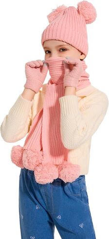 3Pcs Kids Hat Gloves Scarf Set for Girls Boys Toddlers Age 1-6 Winter Warm Beanie Hats Gloves Knit Set with Fleece Lined in Saudi Arabia