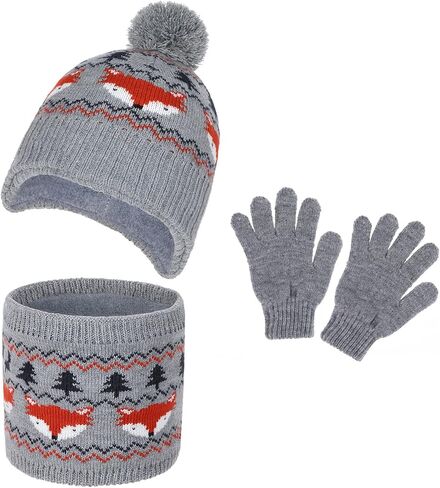 3Pcs Kids Hat Gloves Scarf Set for Girls Boys Toddlers Age 1-6 Winter Warm Beanie Hats Gloves Knit Set with Fleece Lined in Saudi Arabia