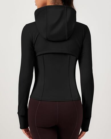 QUEENIEKE Hooded Workout Jacket for Women - Zip Up Athletic Running BBL Jacket Croped Tops with Back Mesh Vent & Thumb Holes in Saudi Arabia