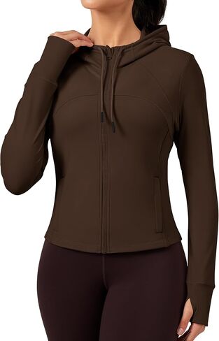 QUEENIEKE Hooded Workout Jacket for Women - Zip Up Athletic Running BBL Jacket Croped Tops with Back Mesh Vent & Thumb Holes in Saudi Arabia
