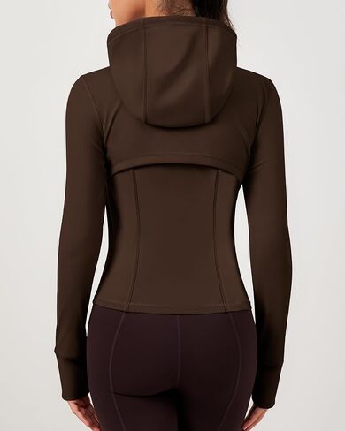 QUEENIEKE Hooded Workout Jacket for Women - Zip Up Athletic Running BBL Jacket Croped Tops with Back Mesh Vent & Thumb Holes in Saudi Arabia