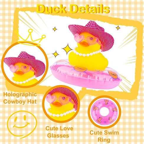 البط المطاطي للسيارات لوحة القيادة رعاة البقر بطة اكسسوارات السيارات الحلي مع قبعة رعاة البقر ديسكو صغيرة السباحة الدائري وشاح النظارات الشمسية والدعامة الخاصة (DC10) in Kuwait