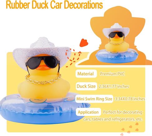 البط المطاطي للسيارات لوحة القيادة رعاة البقر بطة اكسسوارات السيارات الحلي مع قبعة رعاة البقر ديسكو صغيرة السباحة الدائري وشاح النظارات الشمسية والدعامة الخاصة (DC10) in Kuwait