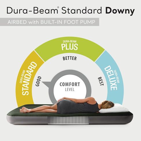 INTEX 64761E Dura-Beam Standard Downy Air Mattress: Fiber-Tech – Twin Size – Built-in Foot Pump – 10in Bed Height – 300lb Weight Capacity in Kuwait