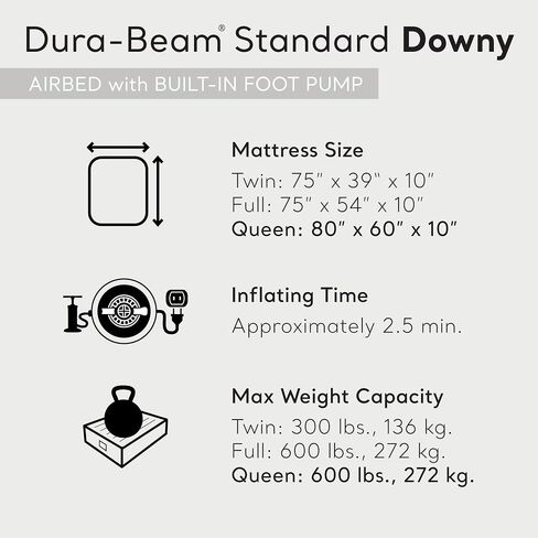 INTEX 64761E Dura-Beam Standard Downy Air Mattress: Fiber-Tech – Twin Size – Built-in Foot Pump – 10in Bed Height – 300lb Weight Capacity in Kuwait