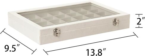 Frebeauty Velvet Jewelry Tray,35 Grid Jewelry Organizer with Clear Lid,Earring Holder Organizer Case with Clasp,Drawer Insert for Rings Studs,13.8 x 9.5 x 2 Inches,Gift for Women Girls(Beige) in Kuwait