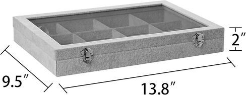 Frebeauty Velvet Jewelry Tray,35 Grid Jewelry Organizer with Clear Lid,Earring Holder Organizer Case with Clasp,Drawer Insert for Rings Studs,13.8 x 9.5 x 2 Inches,Gift for Women Girls(Beige) in Kuwait