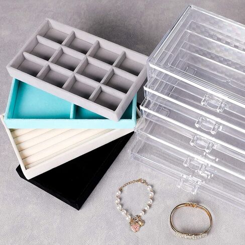 Frebeauty Extra Large Acrylic Jewelry Box for Women Girls 5 Layers Clear Velvet Earring Organizer with 5 Drawers Rings Display Case Necklaces Holder Tray (Beige) in Saudi Arabia