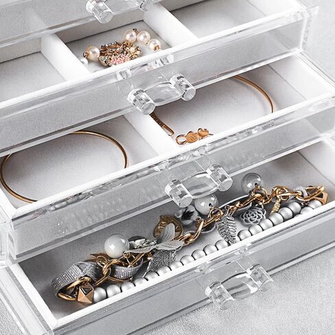 Frebeauty Extra Large Acrylic Jewelry Box for Women Girls 5 Layers Clear Velvet Earring Organizer with 5 Drawers Rings Display Case Necklaces Holder Tray (Beige) in Saudi Arabia