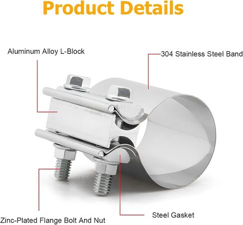 Mandark 2PCS Car Exhaust Clamp, 2 Inch Stainless Steel Auto Butt Joint Band Clamp Sleeve Coupler for Exhaust Pipe Muffler, Vehicle Interior Accessories, Universal for RV, SUV, Truck in Saudi Arabia