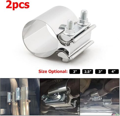 Mandark 2PCS Car Exhaust Clamp, 2 Inch Stainless Steel Auto Butt Joint Band Clamp Sleeve Coupler for Exhaust Pipe Muffler, Vehicle Interior Accessories, Universal for RV, SUV, Truck in Saudi Arabia