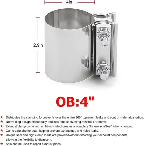 Mandark 2PCS Car Exhaust Clamp, 2 Inch Stainless Steel Auto Butt Joint Band Clamp Sleeve Coupler for Exhaust Pipe Muffler, Vehicle Interior Accessories, Universal for RV, SUV, Truck in Saudi Arabia