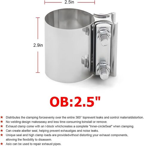 Mandark 2PCS Car Exhaust Clamp, 2 Inch Stainless Steel Auto Butt Joint Band Clamp Sleeve Coupler for Exhaust Pipe Muffler, Vehicle Interior Accessories, Universal for RV, SUV, Truck in Saudi Arabia