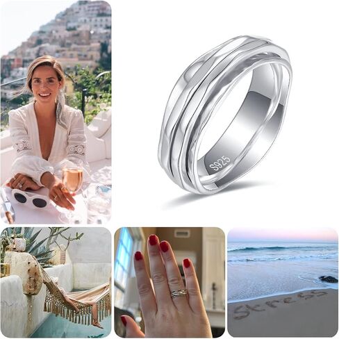 925 Sterling Silver Anxiety Ring with Beads Fidget Spinning Rings for Women Worry Beads Rings in Kuwait