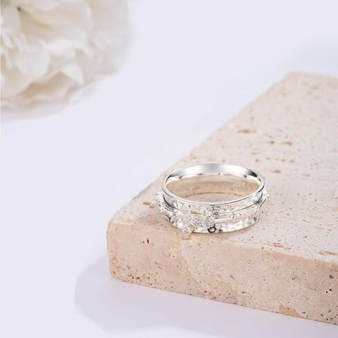 925 Sterling Silver Anxiety Ring with Beads Fidget Spinning Rings for Women Worry Beads Rings in Kuwait