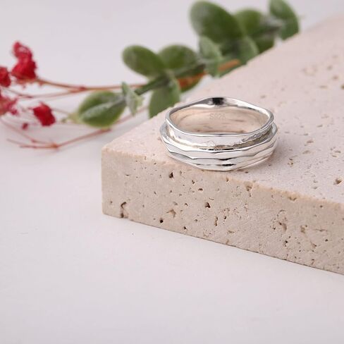 925 Sterling Silver Anxiety Ring with Beads Fidget Spinning Rings for Women Worry Beads Rings in Kuwait