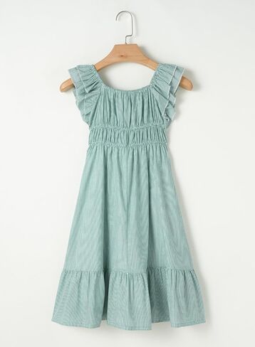 blibean Girls Summer Cotton Dresses Tween Ruffle Double Layer Sleeve Sundress Size 6-15 Years in Saudi Arabia