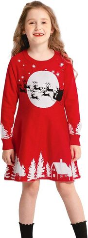 SMILING PINKER Girls Christmas Ugly Dress Reindeer Santa Warm Sweater Jumper in Saudi Arabia