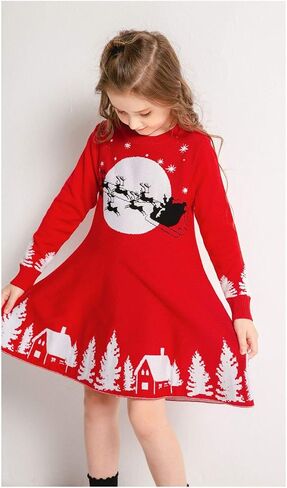 SMILING PINKER Girls Christmas Ugly Dress Reindeer Santa Warm Sweater Jumper in Saudi Arabia