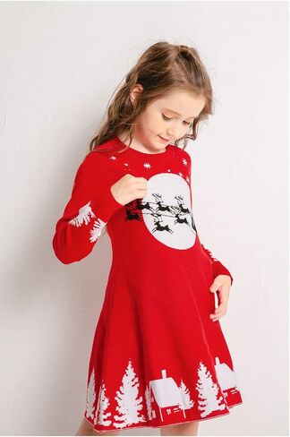 SMILING PINKER Girls Christmas Ugly Dress Reindeer Santa Warm Sweater Jumper in Saudi Arabia